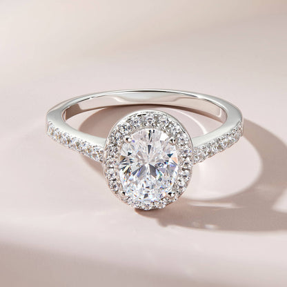 1.5 CT Oval Halo & Pave Moissanite Engagement Ring