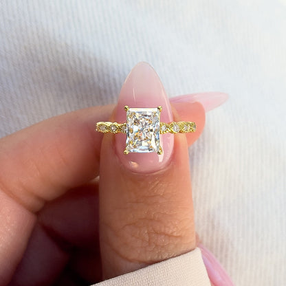 1.5 CT Radiant Pave Lab Grown Diamond Engagement Ring