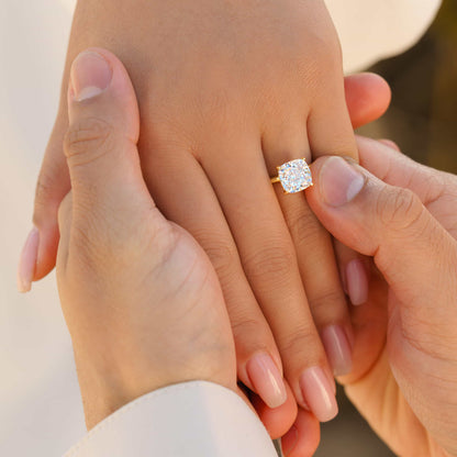3.5 CT Cushion Hidden Halo Moissanite Engagement Ring
