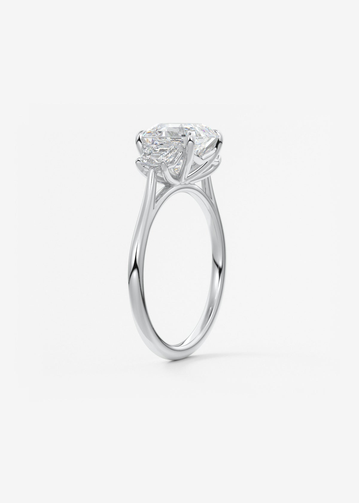 Asscher Three Stone Lab Grown Diamond Engagement Ring