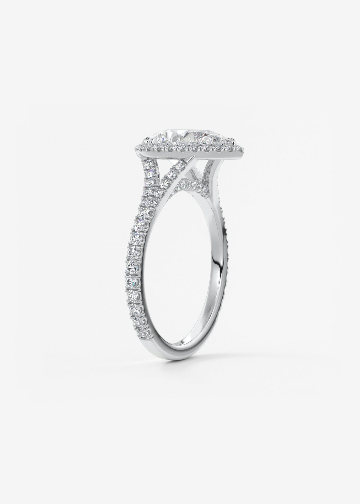 Pear Halo & Pave , Split Shank Lab Grown Diamond Engagement Ring