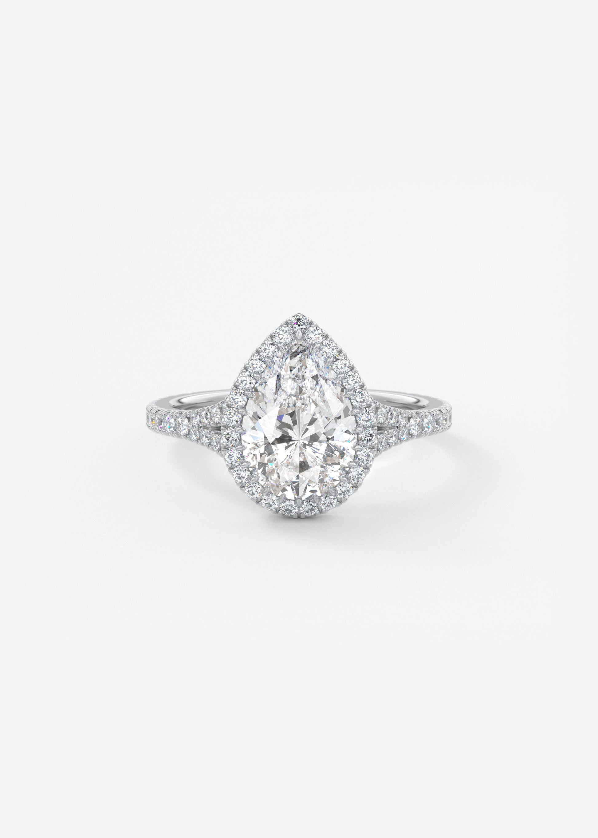 Pear Halo & Pave , Split Shank Lab Grown Diamond Engagement Ring