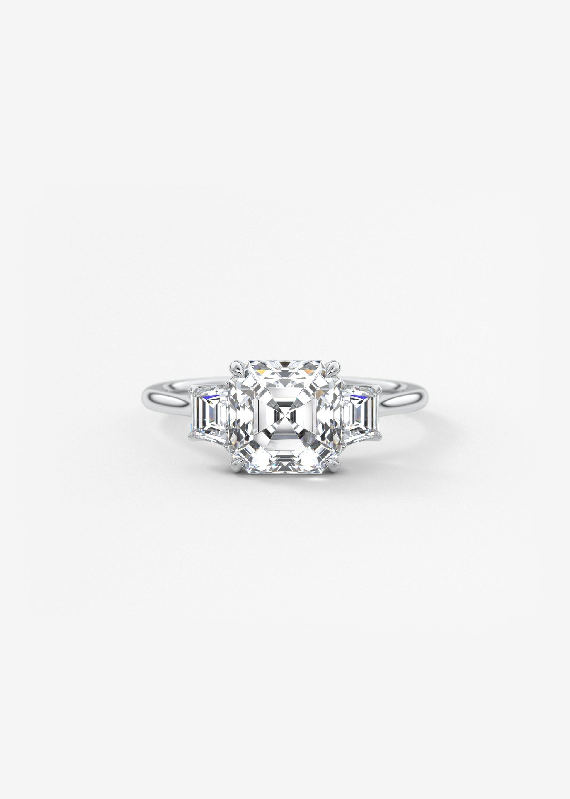 Asscher Three Stone Lab Grown Diamond Engagement Ring