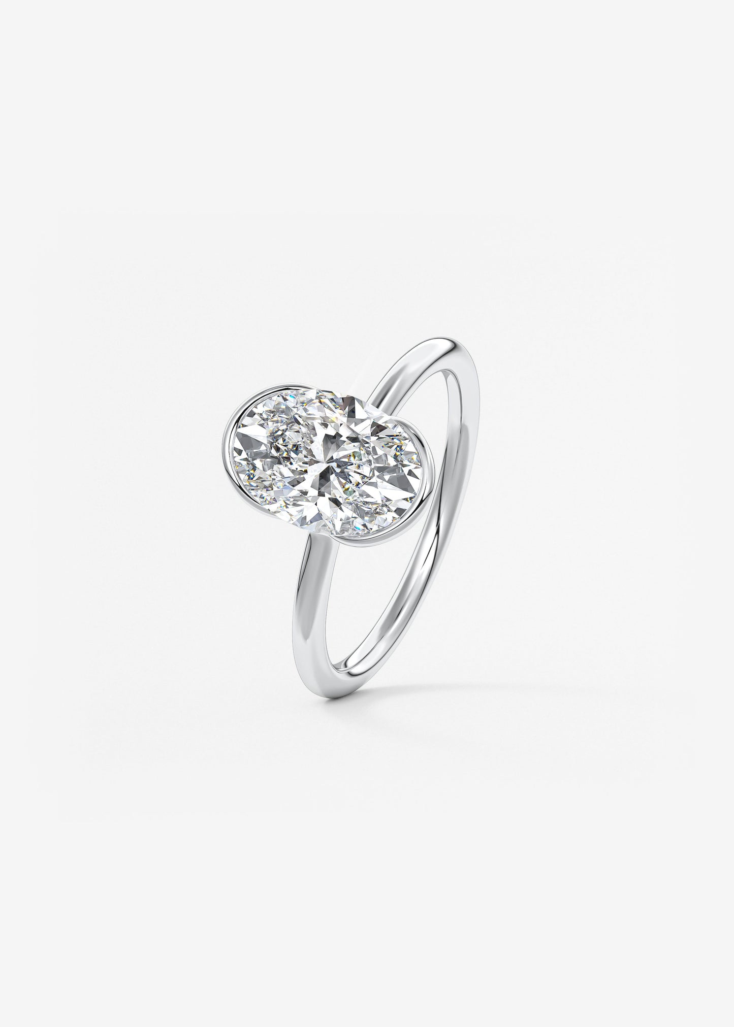 Oval Half Bezel Lab Grown Diamond Engagement Ring