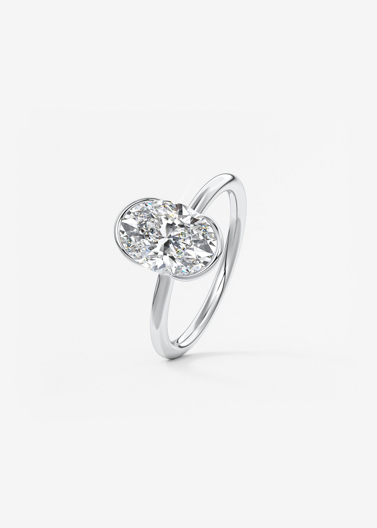Oval Half Bezel Lab Grown Diamond Engagement Ring