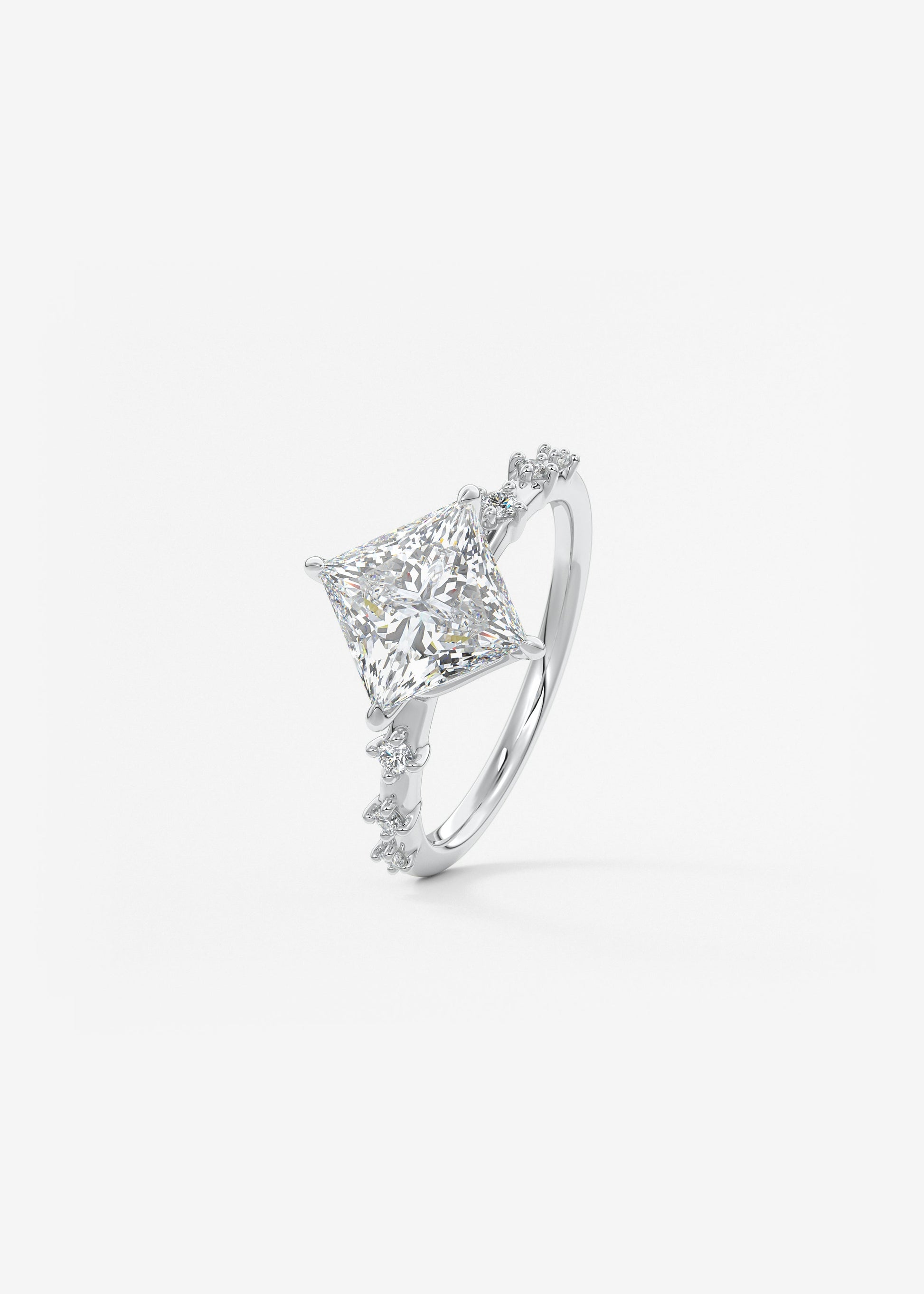 Princess East West Dainty Pave Lab Grown Diamond Engagement Ring