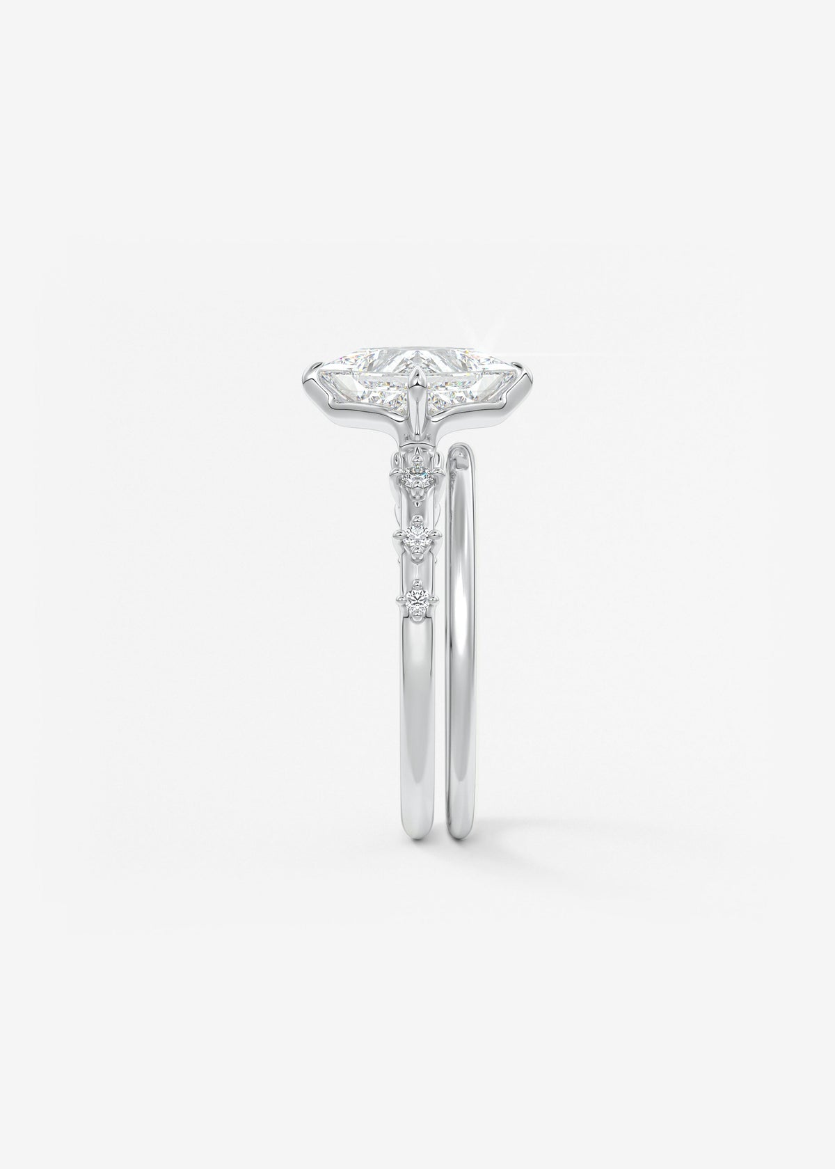 Princess East West Dainty Pave Lab Grown Diamond Engagement Ring