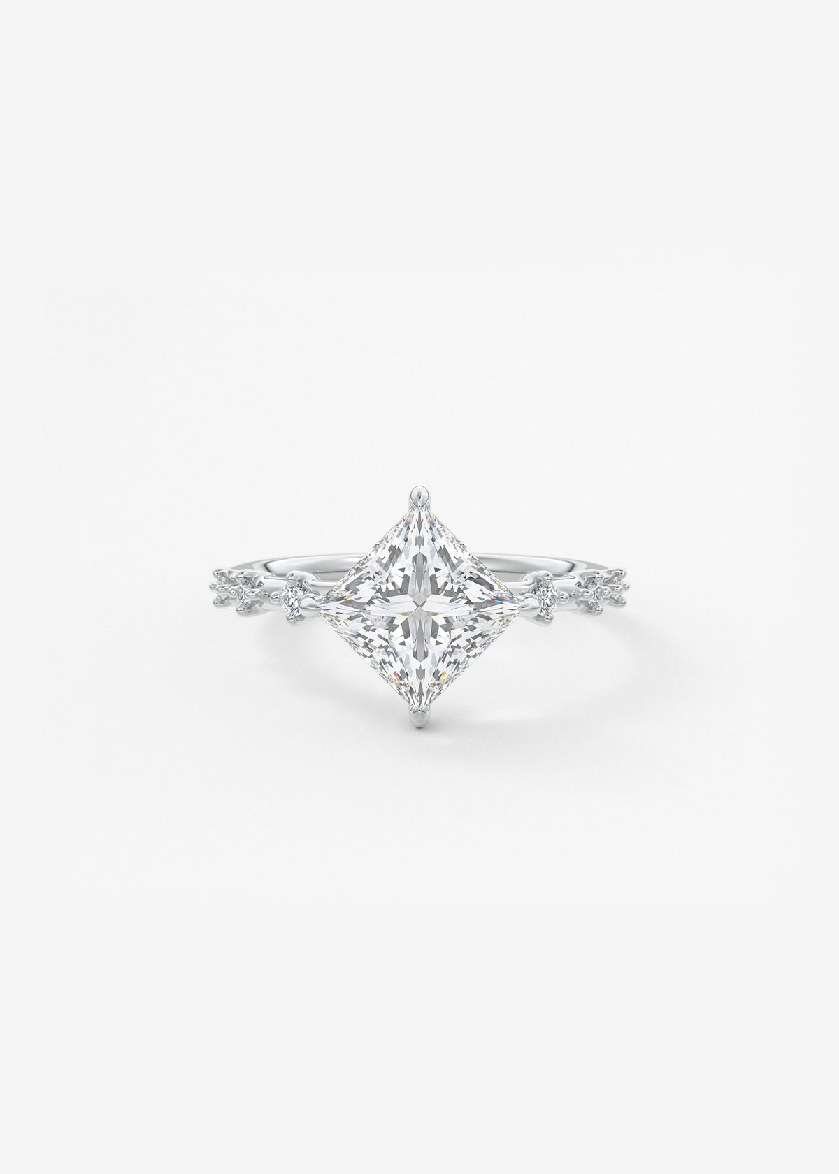 Princess East West Dainty Pave Lab Grown Diamond Engagement Ring