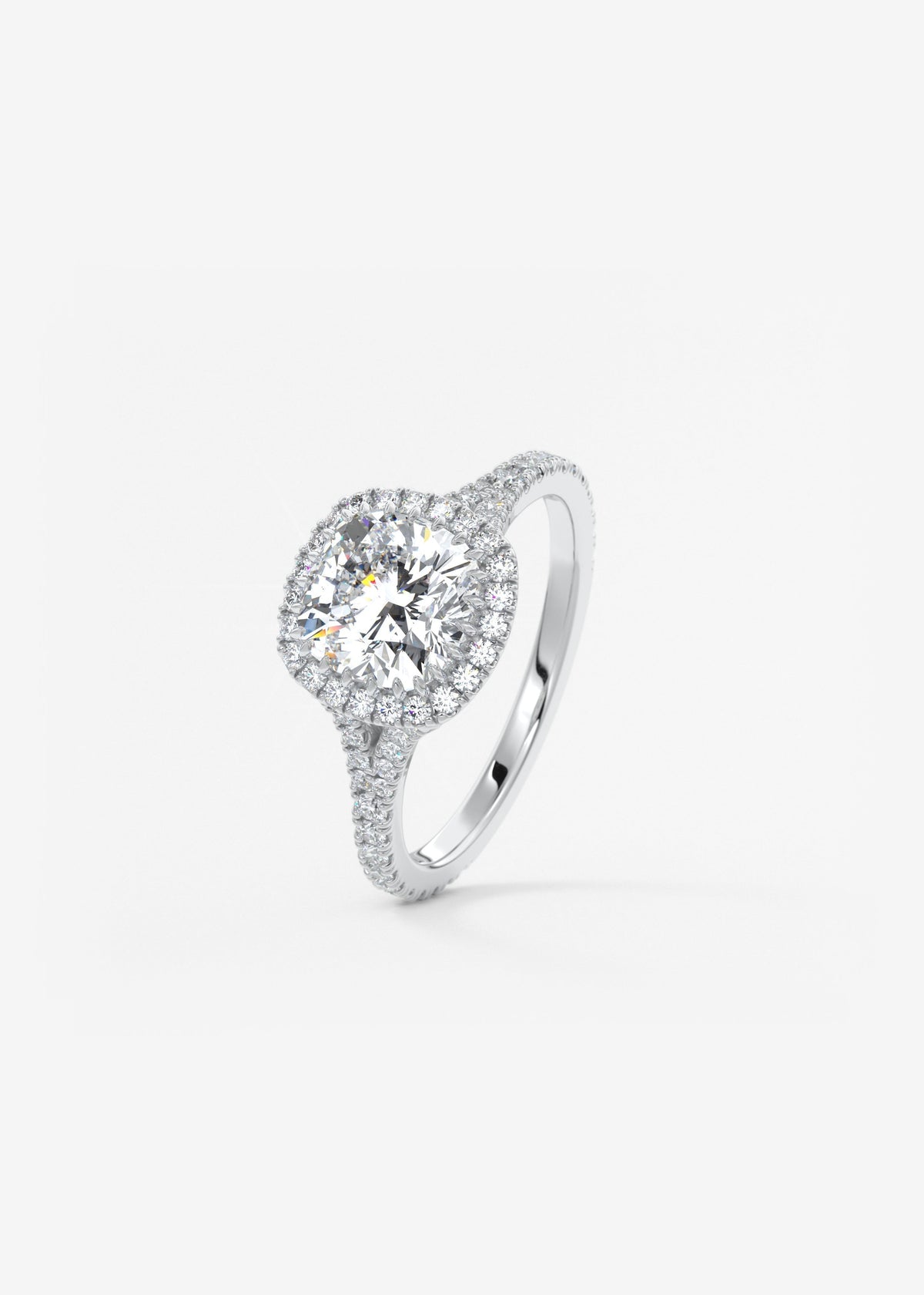 Cushion Halo & Pave , Split Shank Lab Grown Diamond Engagement Ring
