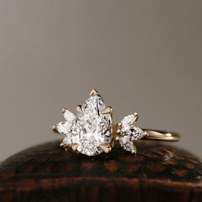 1.25 CT Pear Cluster Lab Grown Diamond Engagement Ring