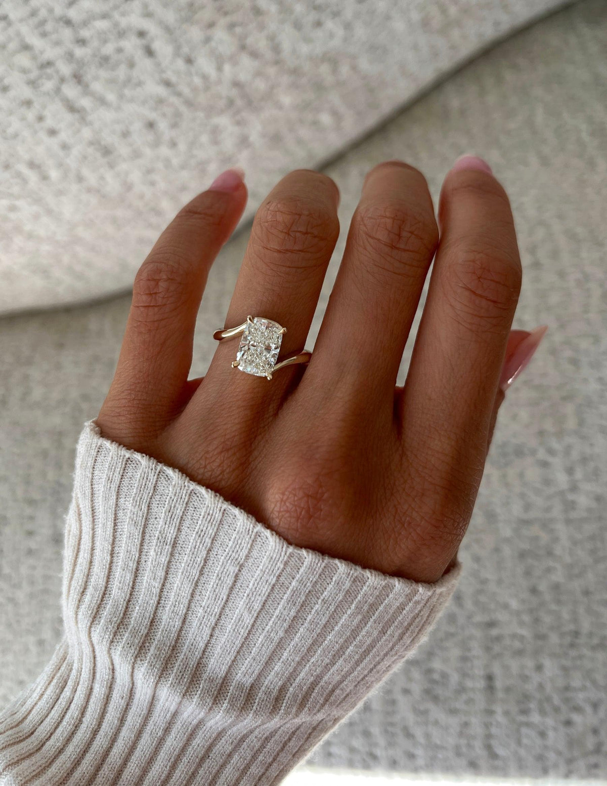 3.0 CT Elongated Cushion Shaped Lab Grown Diamond Soliatire Style Engagement Ring