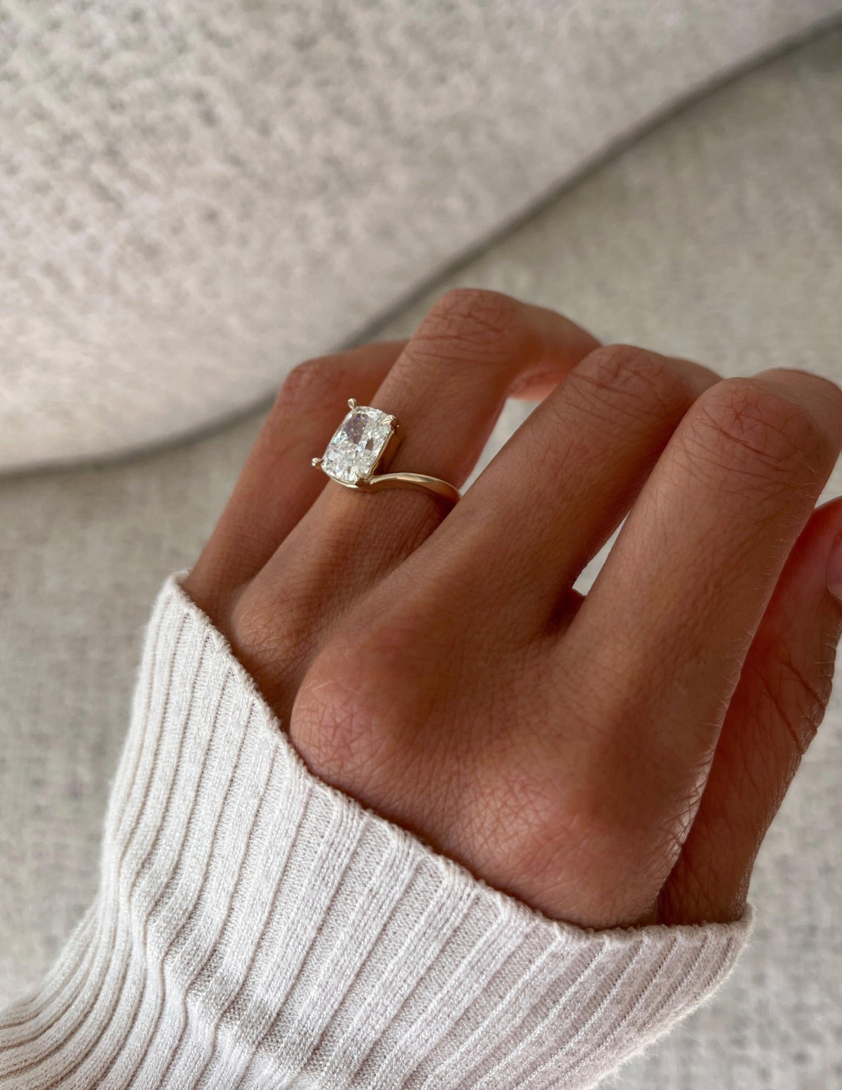 3.0 CT Elongated Cushion Shaped Lab Grown Diamond Soliatire Style Engagement Ring
