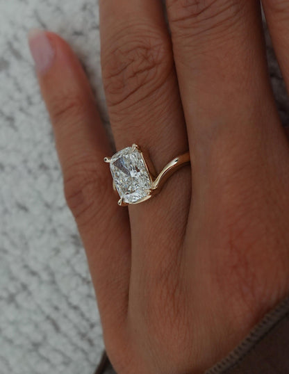 3.0 CT Elongated Cushion Shaped Lab Grown Diamond Soliatire Style Engagement Ring